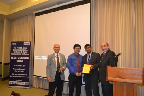 Dr. Goutam Chattopadhyay, Senior Research Scientist (SRS) at the NASA-Jet Propulsion Laboratory, USA presented with a token of appreciation after his address.