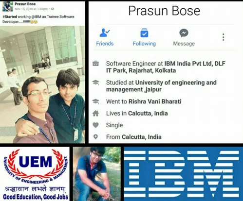CONGRATULATIONS.. to Prasun Bose, student of UEM, Jaipur, for getting job offer in IBM