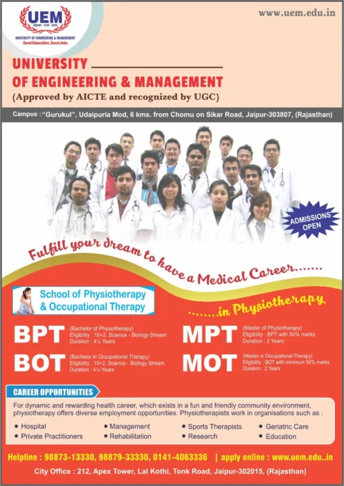 BPT, BOT, MOT courses offered in UEM Jaipur