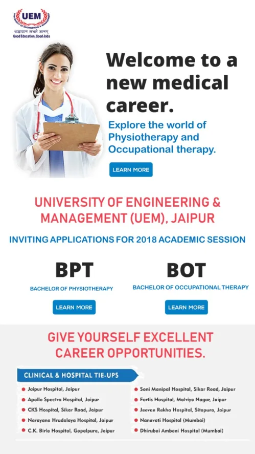 UEM Jaipur provides courses on BPT, MPT, BOT and MOT