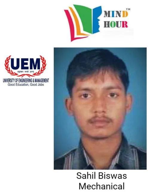 Sahil Biswas, 2018 B.Tech Mechanical Engineering passout student of UEM Jaipur for getting job offer from Mindhour Group