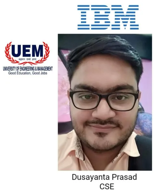 Dusayanta Prasad, B.Tech CSE 2018 passout student of UEM Jaipur got job offer from IBM