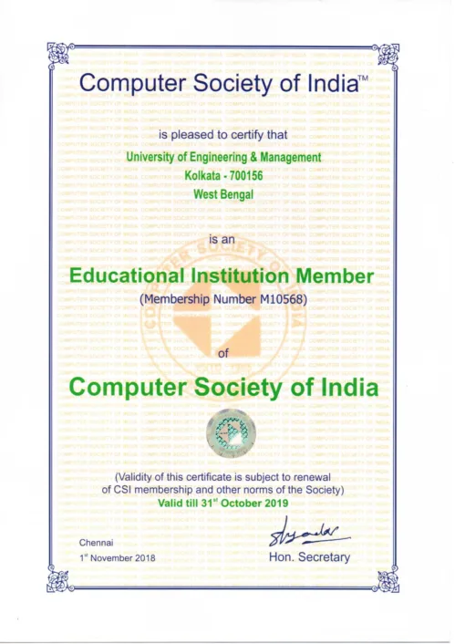UEM Kolkata has become the member of Computer Society of India (CSI)