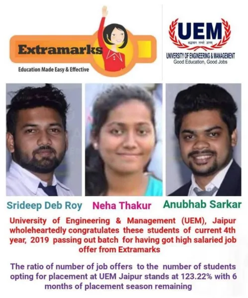 3 students of UEM Jaipur got high salaried job from Extramarks