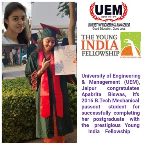Achievement of Ms. Apabrita Biswas, alumnus of UEM Jaipur