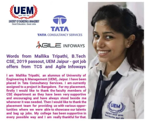 Words from Mallika Tripathi, 2019 passout of UEM Jaipur