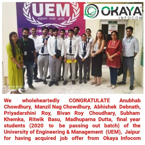 Final year students of UEM Jaipur received job offer from Okaya Infocom