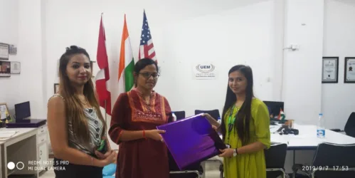 Alumni of UEM Jaipur, Ms. Priyanka Jha was one of the selection team members who conducted placement for  Okaya group