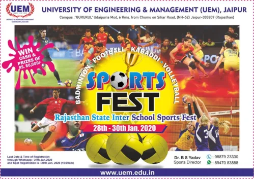 National Under-19 Inter-School Sports Competition to be held at UEM Jaipur