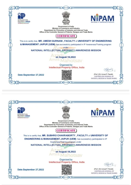“National Intellectual Property Awareness Mission (NIPAM)” at the University of Engineering & Management (UEM), JAIPUR