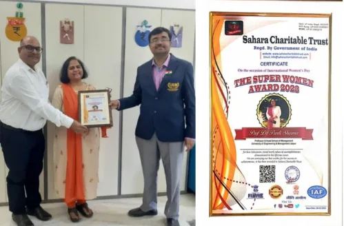 Sahara Charitable Trust conferred the Super Women Award on Prof. (Dr.) Preeti Sharma, Professor and Head, Department of Management Studies, University of Engineering & Management (UEM), Jaipur