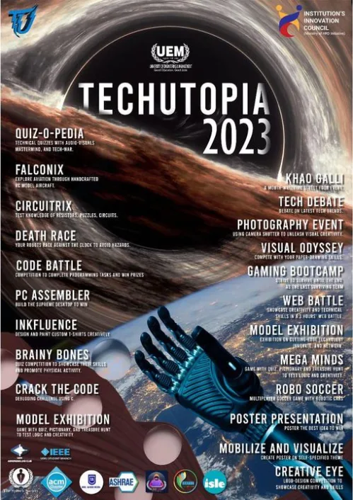 Are you ready to immerse yourself in the world of technology and innovation? If so, join us at TechUtopia, the ultimate Tech Fest of the year! There is an enormous number of events in each field. These include coding and web design competitions for coders , gaming events for gamers , challenges, quizzes, workshops for learning enthusiasts , poster creation events for artists , and more.