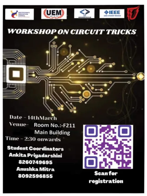 Students of the Department of Electrical Engineering, University of Engineering & Management (UEM), JAIPUR organised a hands on training workshop – Circuit Tricks on 14th March, 2023 as a pre-requisite for upcoming Technical Festival TechUtopia 2023.