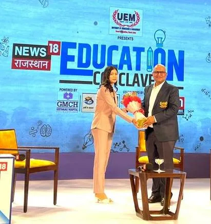 Prof. Dr. Pradeep Kumar Sharma, Registrar, University of Engineering & Management (UEM), JAIPUR, being felicitated by News 18 Rajasthan.