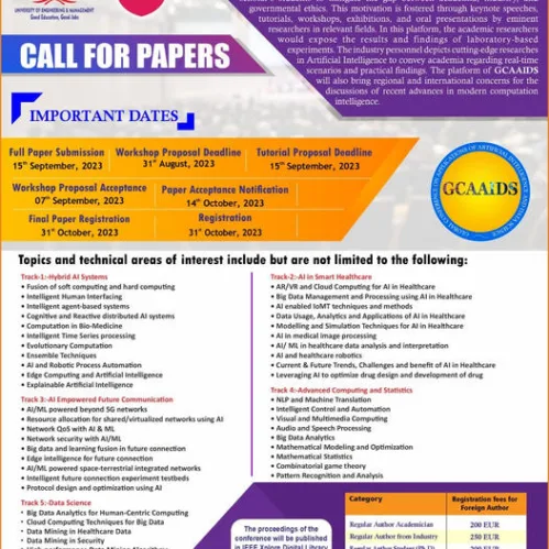 Call for Papers for the 3rd IEEE Global Conference on Application of Artificial Intelligence and Data Science (GCAAIDS 2023) (formerly GCAIA) being conducted by the University of Engineering & Management (UEM), JAIPUR at LONDON, UK.