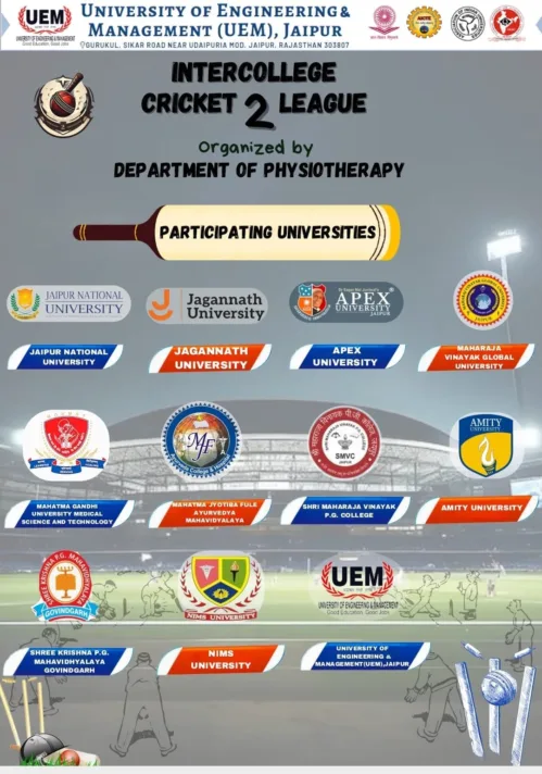 Inter-college cricket league 2 is being organized by the University of Engineering & Management (UEM), JAIPUR