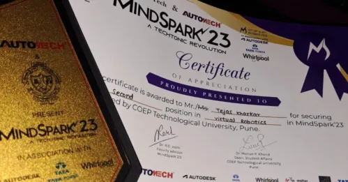 Student of Shunya Student Chapter of University of Engineering Management, Jaipur stood first runner up at COEP PUNE virtual robotics.