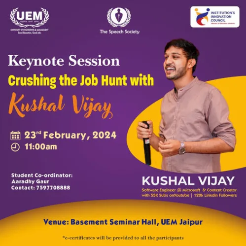 Join Mr. Kushal Vijay or an electrifying keynote session as this Microsoft Software Developer and influential content creator shares his insights on leveraging software to tackle real-world challenges.