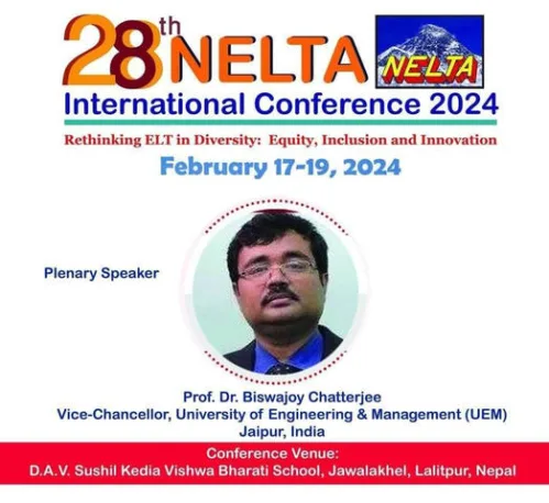 Prof. Dr. Biswajoy Chatterjee, Vice-Chancellor, UEM JAIPUR will deliver a plenary talk representing IEM-UEM Group in the largest English conference of the world
