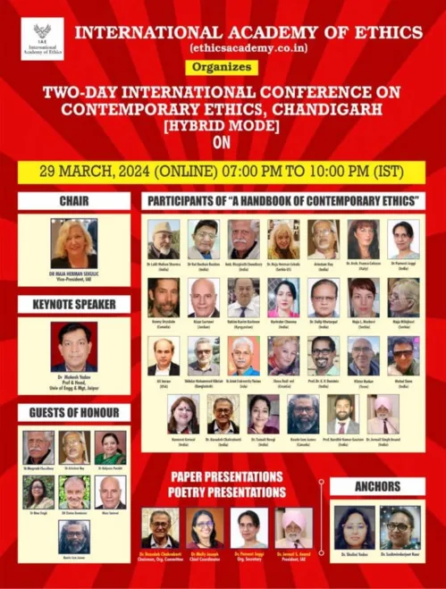 Prof. (Dr) Mukesh Yadav, HOD, Department of English and Humanities delivered an online KEYNOTE ADDRESS in International Conference on Contemporary Ethics-2024