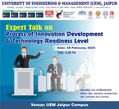 Expert talk on “Process of Innovation Development & Technology Readiness Level” on 28th February 2024.