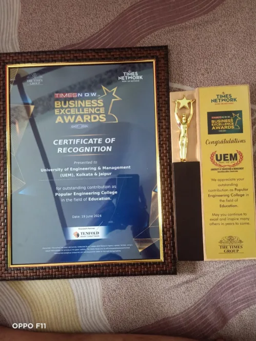 Award and Certificate of Recognition Given by Times Now to UEM