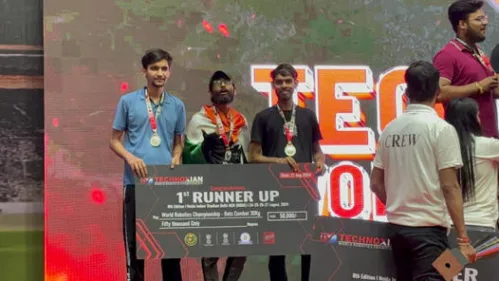 Student of Shunya Student Chapter of University of Engineering and Management Jaipur stood 1st runner up at 30kg Robowars at Technoxian International Robowars
