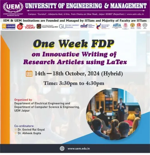 Department of Computer Science & Engineering at UEM Jaipur are collaborating to organize a one-week Faculty Development Program.