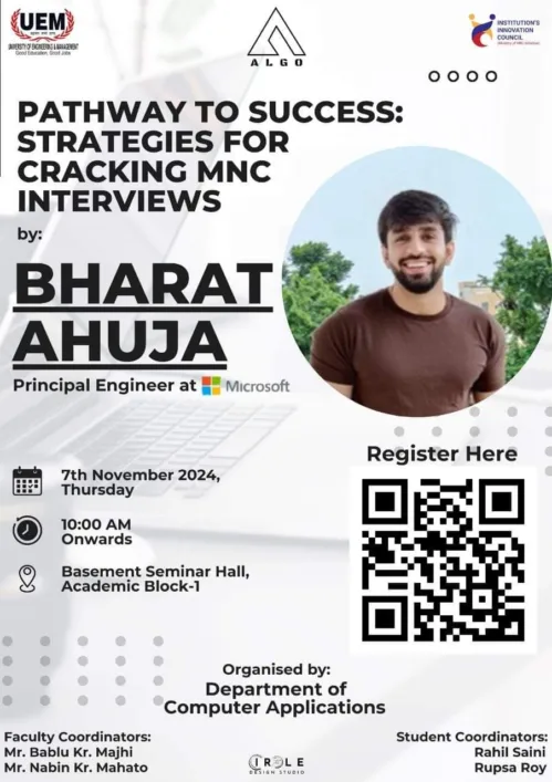 Mr. Bharat Ahuja delivered a session at UEM JAIPUR today for our students on “Pathway to Success: Strategies for cracking MNC Interviews”.
