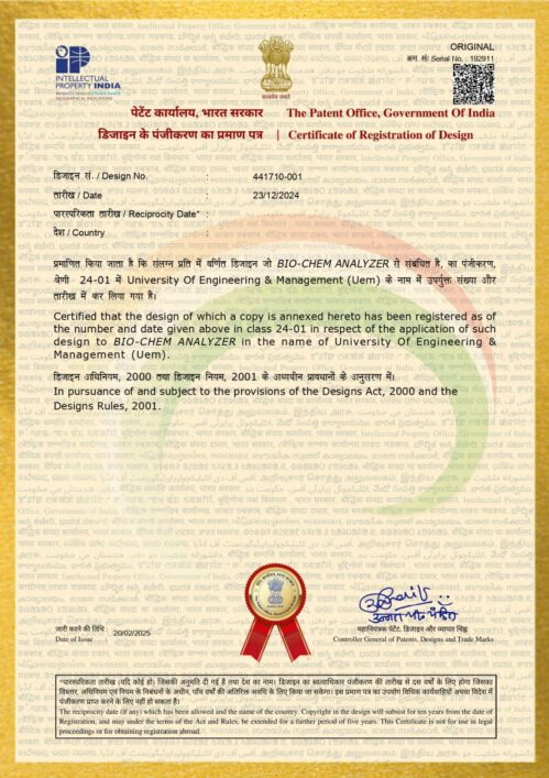 We are thrilled to share that a total of 40 design patents have been granted to University of Engineering & Management (UEM), Jaipur this year so far!