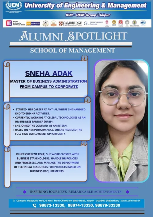 Alumni Spotlight: Sneha Adak B.Tech | IEM-UEM Group | Jaipur