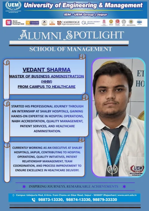 Alumni Spotlight: Vedant Sharma MBA | IEM-UEM Group | Jaipur