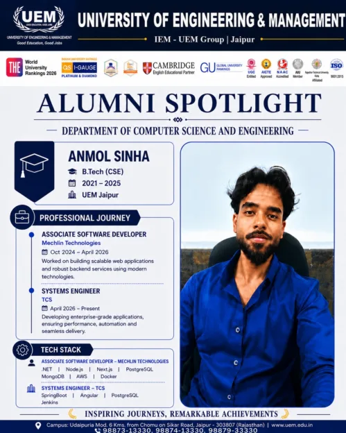 Alumni Spotlight: Anmol Sinha B.Tech | IEM-UEM Group | Jaipur