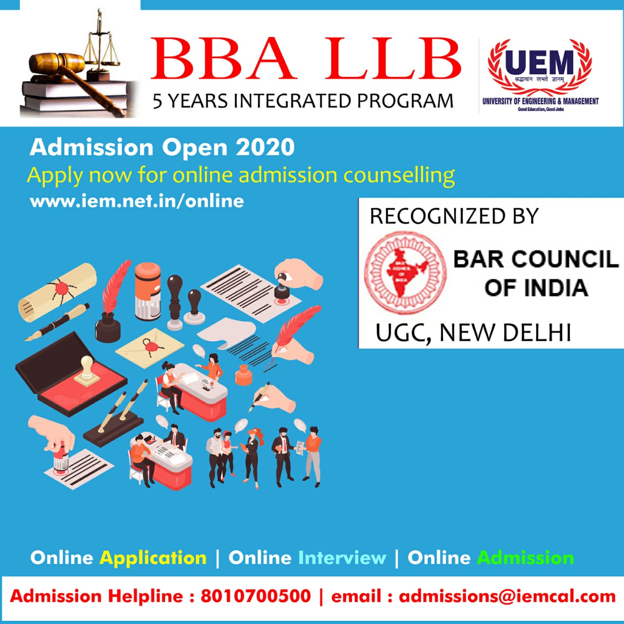 Online Admission is going on for BBA LLB course at UEM Kolkata