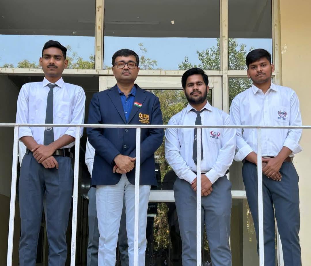 Students of University of Engineering and Management (UEM), Jaipur—Shashank Rai, Abhishek Gupta, and Jayant Vaibhav—representing the Pradyog Club, have secured first place in the IoT-based event “IOmaTic (Innovating the Future with IoT)” at IIT BHU. Competing against 21 teams in the final round, they demonstrated exceptional skills and innovation to emerge as the winners.