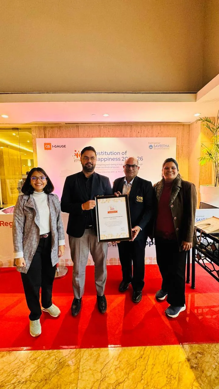 University of Engineering & Management (UEM), Jaipur is honoured to be recognised as the Institution of Happiness (IOH) by the prestigious global ranking agency QS I-GAUGE