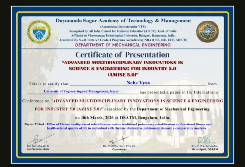 Dr. Neha Vyas presented her research paper at the International Conference “Advanced Multidisciplinary Innovations in Science & Engineering for Industry 5.0 (AMISE 5.0)”