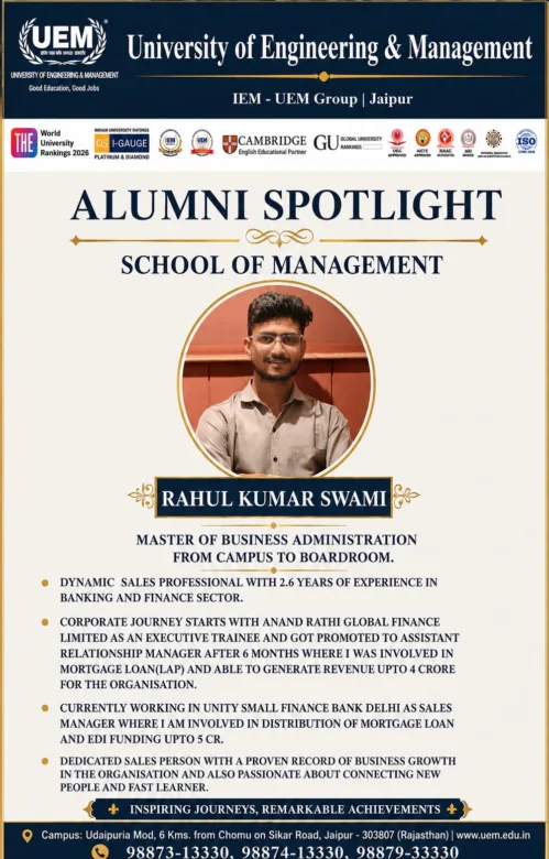 Alumni Spotlight: Rahul Kumar Swami MBA | IEM-UEM Group | Jaipur